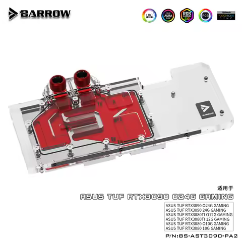 Barrow RTX 3090 3080 GPU Water Block for ASUS TUF 3090/3080 Gaming, Full Cover 5v ARGB GPU Cooler, B