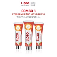 COMBO 03 Kem Đánh Răng Trẻ Em Lipzo Vị Dâu Bảo Vệ Răng Sữa 75g Hữu Cơ An Toàn Nuốt Được Dành Cho Trẻ