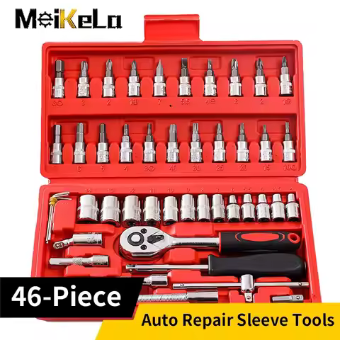 Meikela 46pcs Car Repair Tool Set,1/4-Inch Socket Set,Ratchet Torque Wrench,Combo Tools Kit,Auto Rep