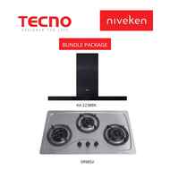 (HOOD + HOB) Tecno KA 2238BK / KA2238BK Matte Black Chimney Cooker Hood + Tecno SR 98SV / SR98SV (90cm) 3-Burner Stainless Steel Cooker Hob