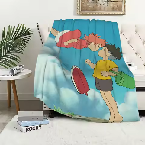 Blanket Plush Nap P-Ponyo Sofa Anime rug for Living Room Warm Cute Office Bedroom Film kawaii Birthd