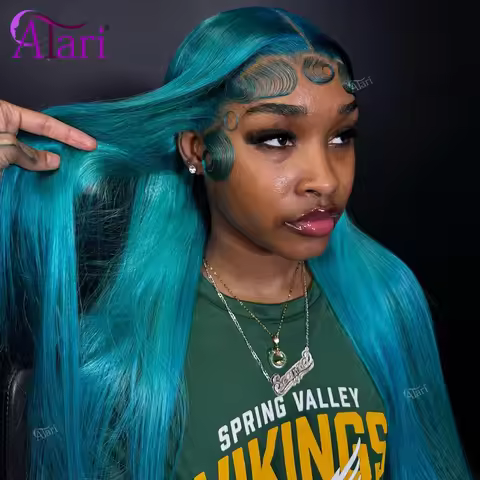 Azure Blue Color 13x4 13x6 Lace Front Straight Human Hair Wigs 613 Colored Transparent Lace Frontal 