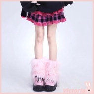 VIC Boot Shoes Pink Faux Fur Leg Warmers - Gothic Streetwear