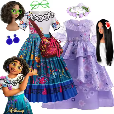 Mirabel Encanto Girls Princess Costume Children Halloween Vestidos Isabella Clothes Kids Cartoon Fan