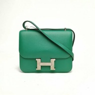 HERMES Constance康康19絲絨綠EC皮C刻銀扣肩背包