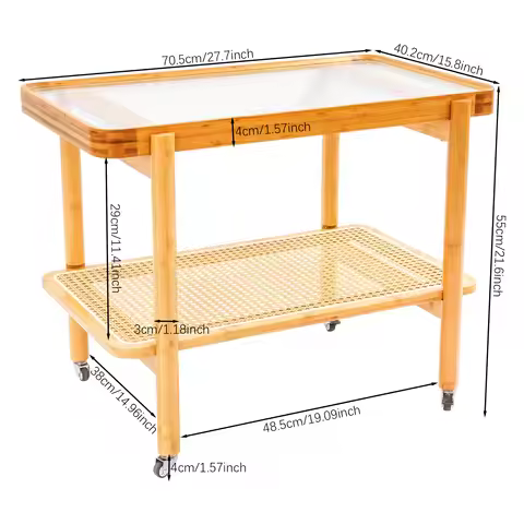 Coffee Table with Wheels+4 Wheels (2 Brakes), Coffee Table+70.5*40.2*55cm, 2 Shelves Sofa Table+80kg