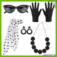 50s Women Set Polka Dot Headband Necklace for Women 5pcs Retro Disco Outfit Women Party Outfits for 