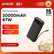 Anker Power Bank 20,000mAh Travel Essential Portable Charger with Built-in USB-C Cable, 3-Port 87W M