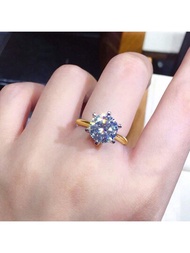 1PC 3克拉D色VVS1圓形優質單鑽求婚戒指，925純銀經典六爪鉆石鑲嵌，附GRA證書的銀色週年紀念婚戒珠寶禮物，送給她的新娘珠寶鑽石