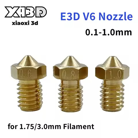 10pcs V5 V6 E3D Nozzle 0.1 0.2 0.3 0.4 0.5 0.6 0.8 1.0mm 3D Printer Part M6 Thread All Metal E3DV6 N