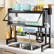 ES Rak Piring Wastafel Stainless Steel Hitam Rak Wastafel Peralatan Dapur Rak Piring Wastafel Tertut