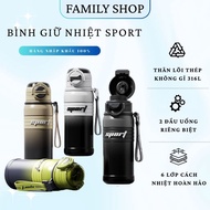 SPORT thermos bottle, sporty style, 316L stainless steel, 2 convenient drinking heads, sports water 
