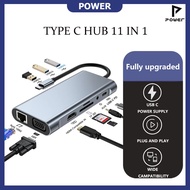 Power TYPE C 11 IN 1 | CONVERTER TYPE C HUB 11 IN 1 USB TF SD TV HD PD Type-C LAN/RJ45 AUX VGA