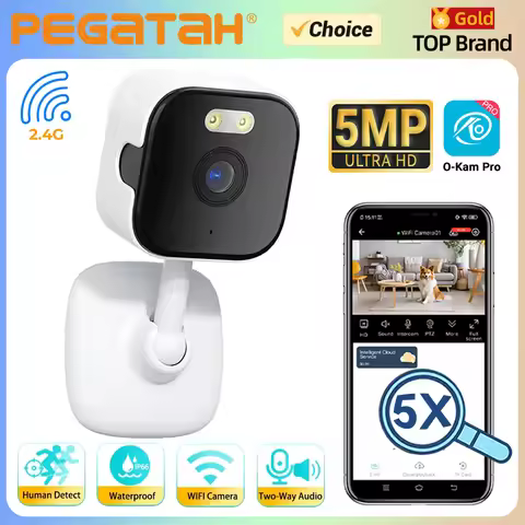 PEGATAH 5MP Mini Cube WiFi Camera 2.4G Two Way Audio Human Detection 5X Zoom Color Night Vision CCTV