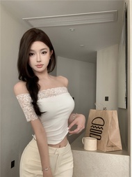 Korean Dress🎉เสื้อยืดเซ็กซี่🧂 ปิดไหล่ เซ็กซี่ การทำตัวให้ผอม ไหล่ข้างหนึ่ง  แขนสั้น เสื้อผ้าแฟชั่นสต