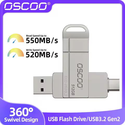 OSCOO SSD Flash Drive SU001 USB3.2 & TypeC 2-in-1 3D TLC Nand Flash External SSD Flash Drive Pendriv