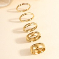 5pcs Stainless Steel Fashion Minimalist Gold & Silver Tone Ring Set, Multiple Sizes Available, Suita