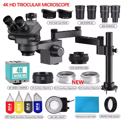 3.5-200X Simul-Focal Stereo Trinocular Microscope Set 4K 2K 1080P HDMI VGA USB TF Video Camera Clamp