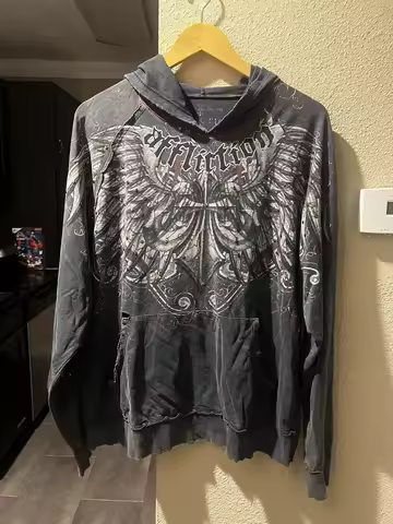 2000s Gothic Harajuku Sweatshirt Fashion Oversized Wings Printed Pullover Sweatshirt Men Retro Rock 