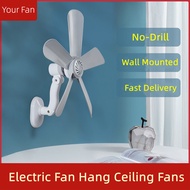 No-Drill Wall Fans Wall-mounted Electric Fan Hang Ceiling Fans Mute Small USB Fan for Dormitory Home Kitchen Bathroom Be