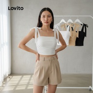 Lovito Refine Tank Top Polos Ruffle Crop Top Wanita L80ED131 (Pelbagai Warna)