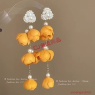 Earrings Earrings Flower Earrings Exaggerated Large Earrings Pearl Yellow Flower Long Style Earrings