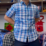 ApaceManson - short sleeve shirt with checkered front pocket COTTON 98% for Men Menswear BLUE 51