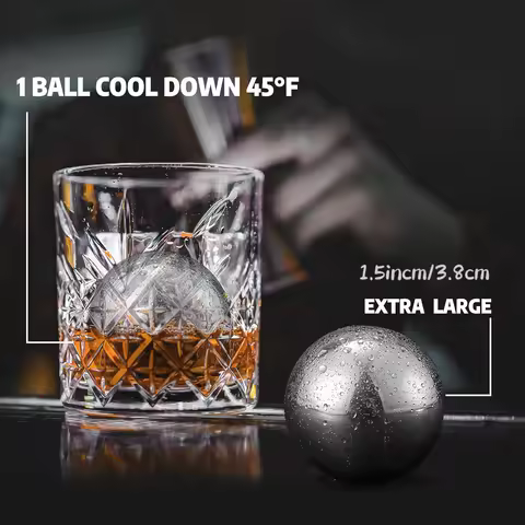 2 Ice Cubes Whisky Stones - Reusable stainless steel freezer balls, drink ice cubes, chilling stones