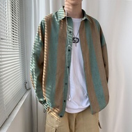 Autumn 2023 New Style Shirt Men Korean Version Loose Trendy Long-Sleeved Jacket Hong Kong Style Stri
