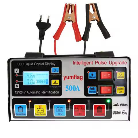 500A Smart Charger 12V/24V Moto Battery Charger Car and Motorcycle Battery Charging Unit for Lead-Ac