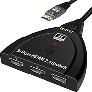 HDMI 2.1 Switch, WrixWric 8K HDMI Switch Splitter 3x1, HDMI Switcher Selector 3 in 1 Out with Pigtail HDMI Cable, Support 4K@120Hz, 8K@60Hz, Ultra HD for PS5, Xbox, Roku, Fire Stick