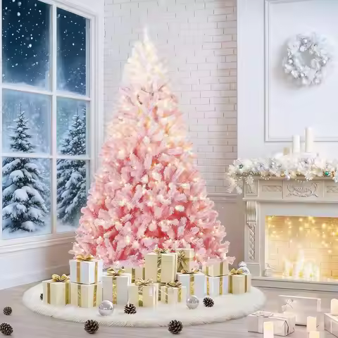 4.5/6/7.5/9FT Gradient Christmas Tree Pre Lit Artificial Snow Flocked Xmas Tree Warm White LED Light