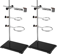 2 Set Chemistry Laboratory Stands Support Set, Steel Lab Stand with Cast Iron Base Lab Stand Rod 16"