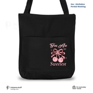 AESTHETIC BOW COQUETTE TOTEBAG THICK CANVAS TOTEBAG ZIPPER TOTEBAG - CUSTOMIZED [Ver.06]