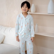 Sweet Scoops Bear Family Matching Gingham Bamboo Pyjamas For Kids In Sky Blue