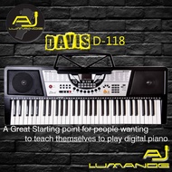 DAVIS Keyboard Piano 61 Key D-118 (Free keyboard Stand, Adapter, Book Stand)