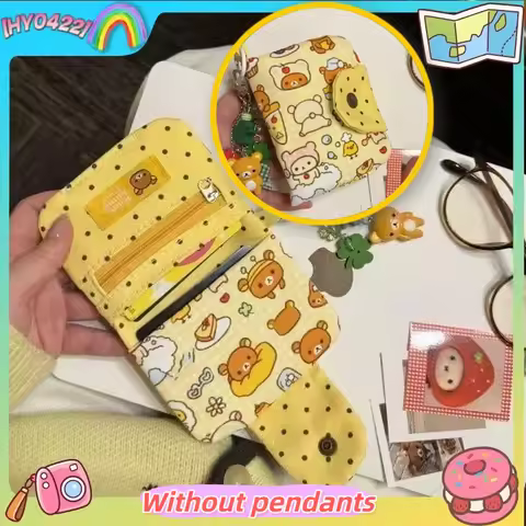 Rilakkuma Cute Ins Style Canvas Mini Wallet Coin Purse Card Holder Key Pouch With Rilakkuma Pendant 