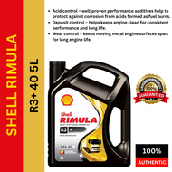 550044657 Shell Rimula R3+ 40 5 Litre  MINYAK HITAM LORI 100% Original Shell Malaysia Stock