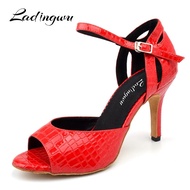 【Premium Quality】 Ladingwu Latin Dance Shoes Women Snake Texture Pu Soft Bottom Ballroom Party Dance Shoes Red Black Zapatos De Baile Latino Mujer