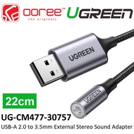 UGREEN CM477 USB A TO 3.5MM AUX AUDIO JACK SOUND CARD ADAPTER CONVERTER CABLE - 22CM (UG-CM477-30757