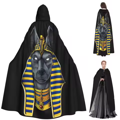 Egyptian God Anubis Long Hooded Cloak Witch Medieval Costume Cosplay Cape HalloweenCoat Adult Unisex
