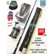 FISHDOM COMBO SET I FIXH AZORES OCEAN GAME STIK + TSSD 4000L BLACK RIGHT HAND TROLLING DRUM FISHING 