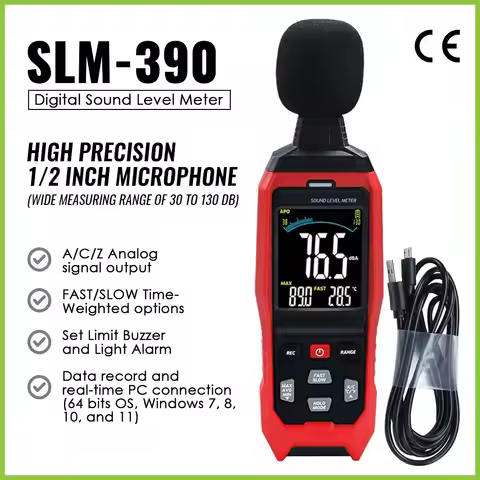 30-130dB Sound Level Meter ±1.5dB Digital Decibel Reader w/ Fast/Slow Response Max/Min Professional 