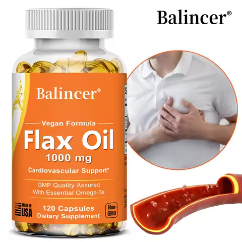 Flaxseed Oil 1000mg + Omega-3 Capsules, Plant-Based Omega 3-6-9, Heart Brain Eye Joint Skin Immune &
