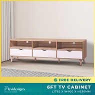 Flexidesignx 180cm/6ft TV Cabinet, 3 White Drawer & 6 legs, 75inch Tv ORICIA