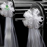 T&O Church Wedding Pew Bows With Long Tulle Tails Chair Aisle Decor Wedding Car Decoration For Churc