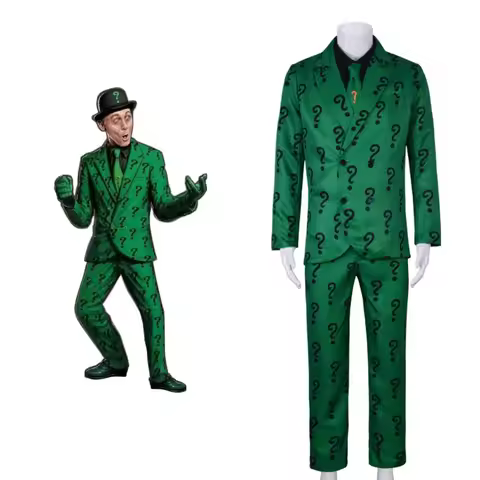 Anime Riddler Cosplay Costume Villains Joker Edward Nygma Cosplay Outfit Riddler Green Jacket Suit S