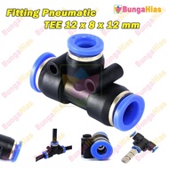 Pneumatic TEE Fitting 12 x 8 x 12 mm Slip Lock Reducer Connector 12mm 8mm PU Hose PE FU-408