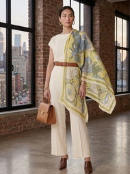 Guess Floral Butter Yellow Periwinkle Blue Shawl Scarf Brand New With Tags One Size 蓋猜 花卉 黃色 長方形 圍巾 
