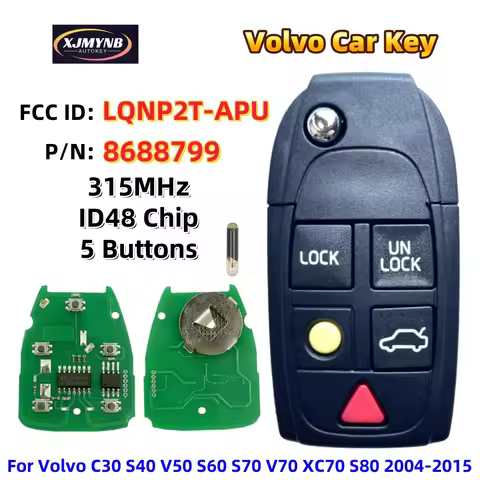 XJMYNB LQNP2T-APU 315MHz ID48 Chip 5 BTN Flip Remote Car Key For Volvo C30 S40 V50 S60 S70 V70 XC70 